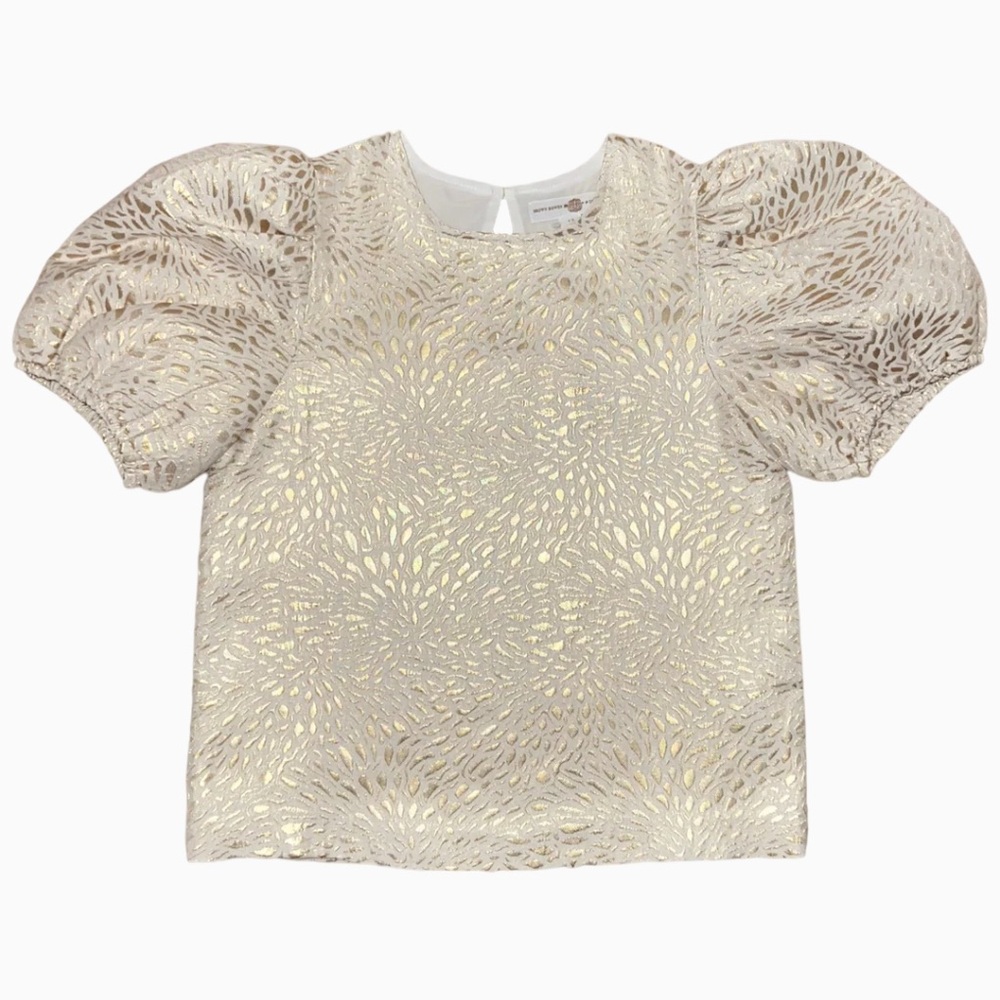 Brown Bowen & Co‎ Tillie Top 2.0 Girl 14 Golden Isles champagne gold puff sleeve